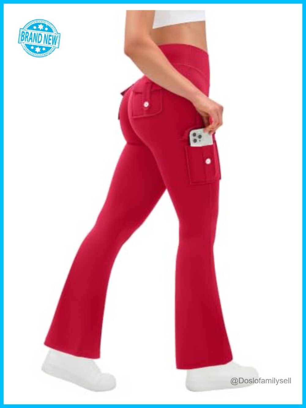 Flared Yoga Pants with Cargo Pockets, High Rise, High Stretch, Knit